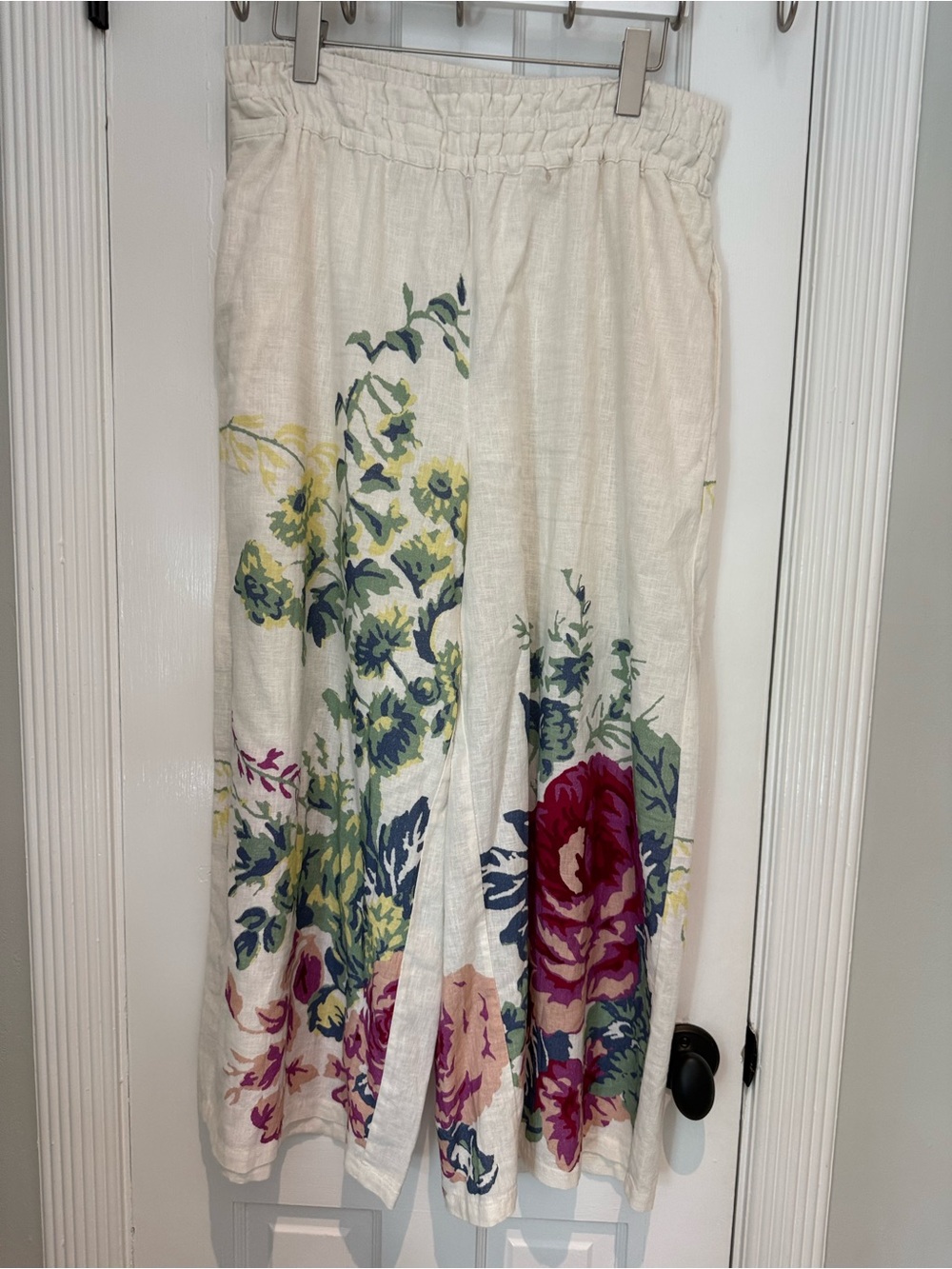 Anthropologie The Somerset Floral Wide-Leg Pull-On Linen Blend Pants LARGE - Picture 7 of 16